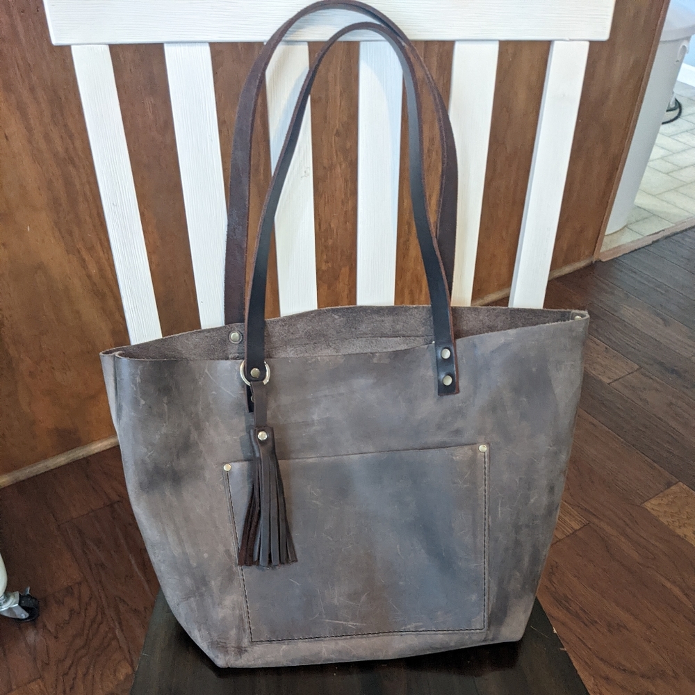 Portland Leather Goods Large Classic Tote in Groupie Gray